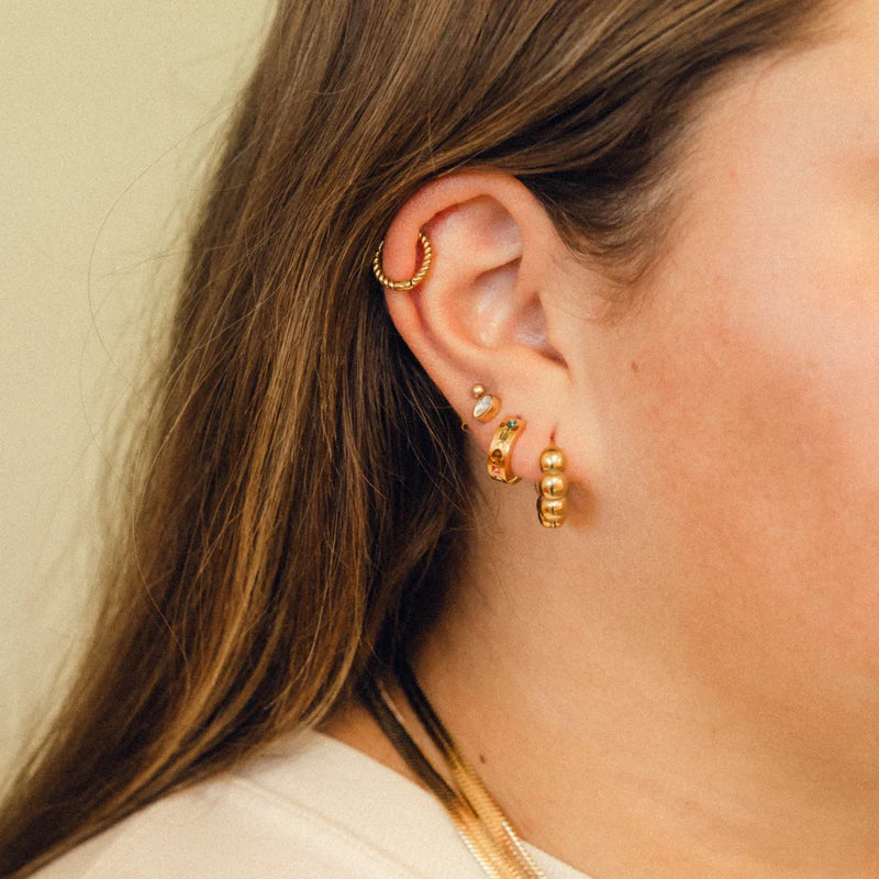 Gemstone Chunky Huggie Hoop Earrings – Bold Elegant Jewelry