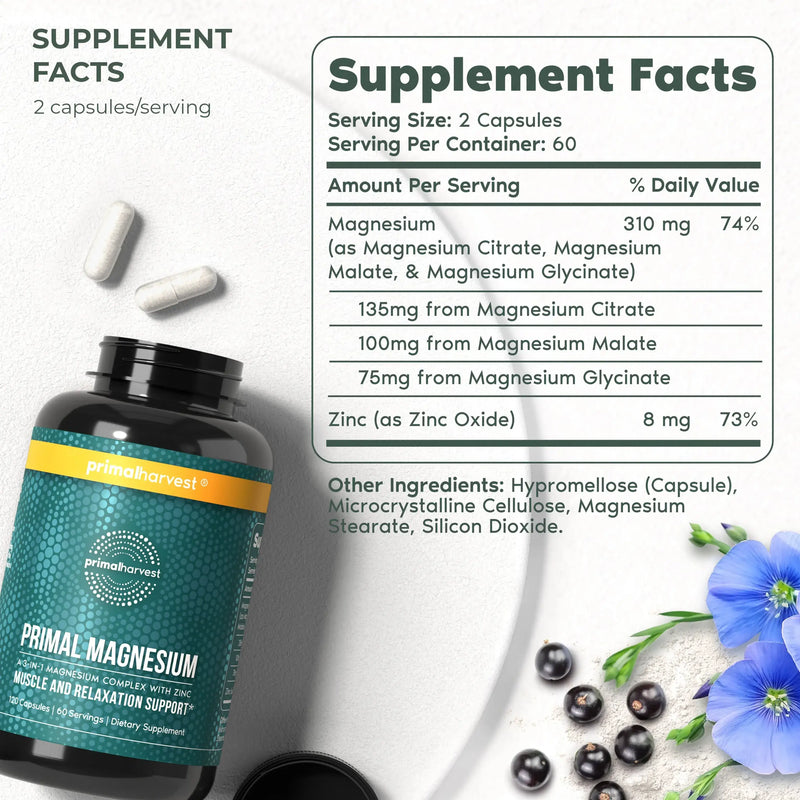 Primal Magnesium Supplement Relaxation Sleep Muscle Support Mineral