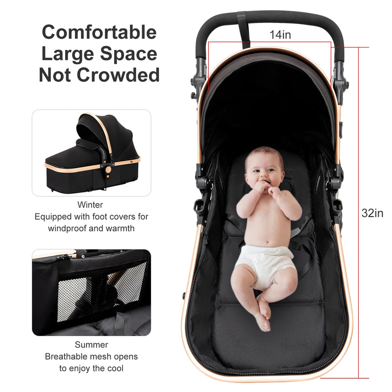 3-in-1 Newborn Baby Stroller | Lightweight Travel System with ISOFIX