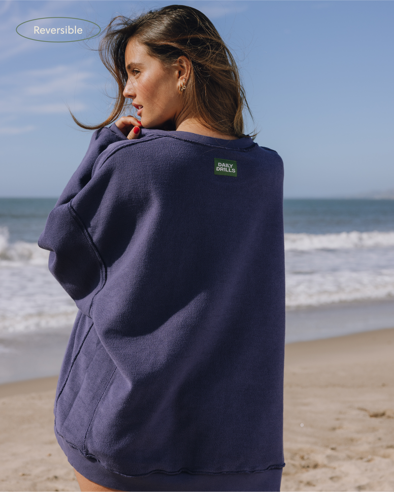Unisex Oversized Crew Navy Relaxed Fit Casual Sweatshirt
