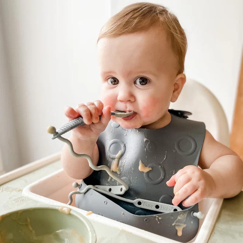 Travel Tether Bib+ Utensils Baby Feeding Set Portable Bib & Spoon Kit