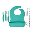 Travel Tether Bib+ Utensils Baby Feeding Set Portable Bib & Spoon Kit