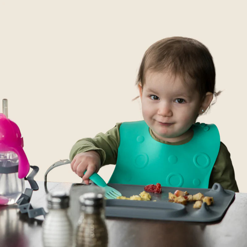 Travel Tether Bib+ Utensils Baby Feeding Set Portable Bib & Spoon Kit