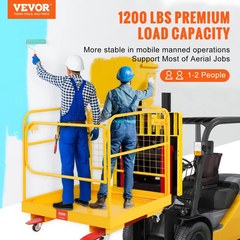 36x36in Forklift Safety Cage 1200LB Folding Work Platform with Wheels