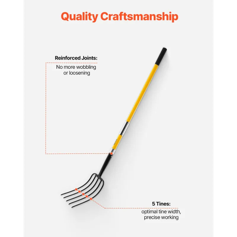 57in Heavy Duty Garden Fork 5 Tine Digging Pitchfork with Fiberglass Handle
