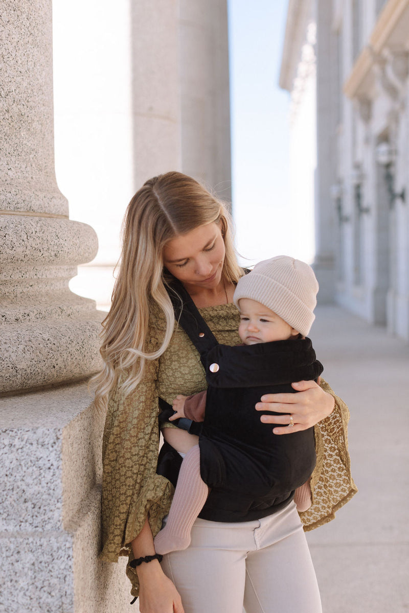 Black Velvet Baby Carrier – Soft Ergonomic Infant Sling Wrap
