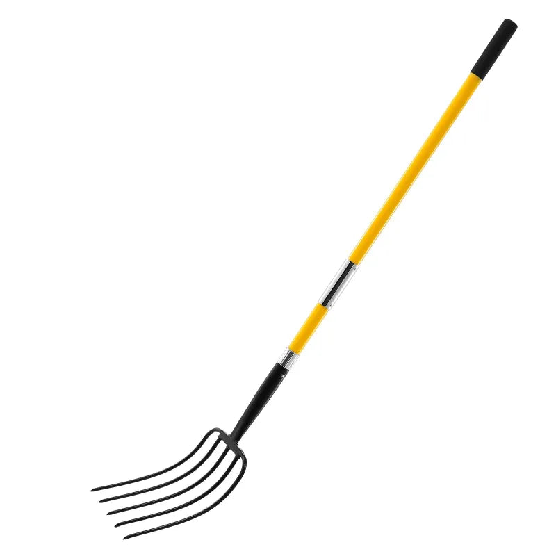 57in Heavy Duty Garden Fork 5 Tine Digging Pitchfork with Fiberglass Handle