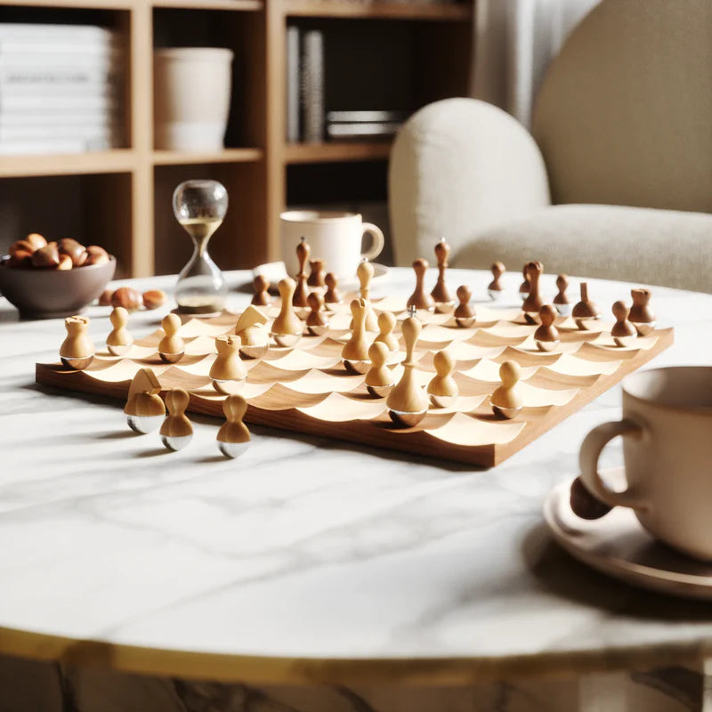 Umbra Wobble Chess Set Modern Wooden Strategy Board Game with Storage