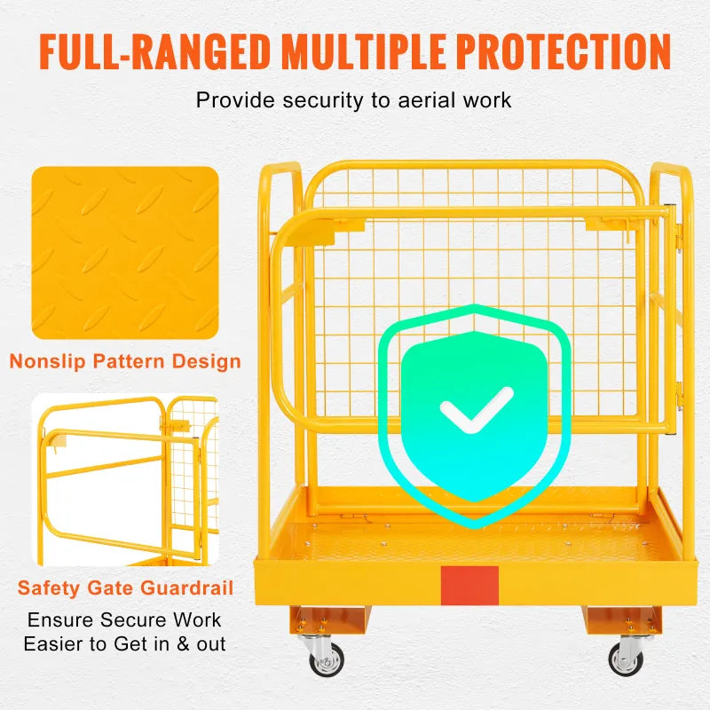 36x36in Forklift Safety Cage 1200LB Folding Work Platform with Wheels