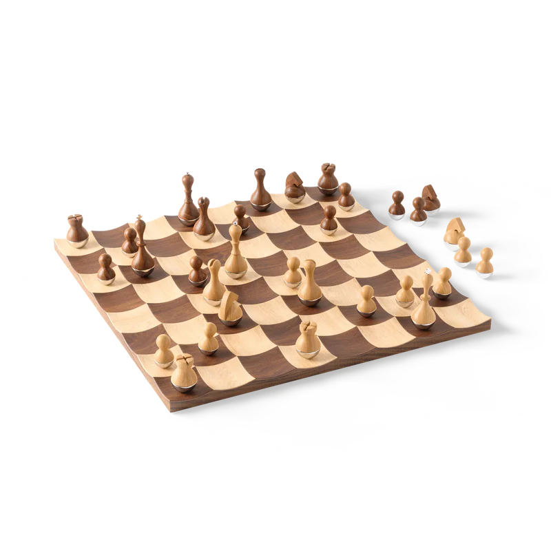 Umbra Wobble Chess Set Modern Wooden Strategy Board Game with Storage