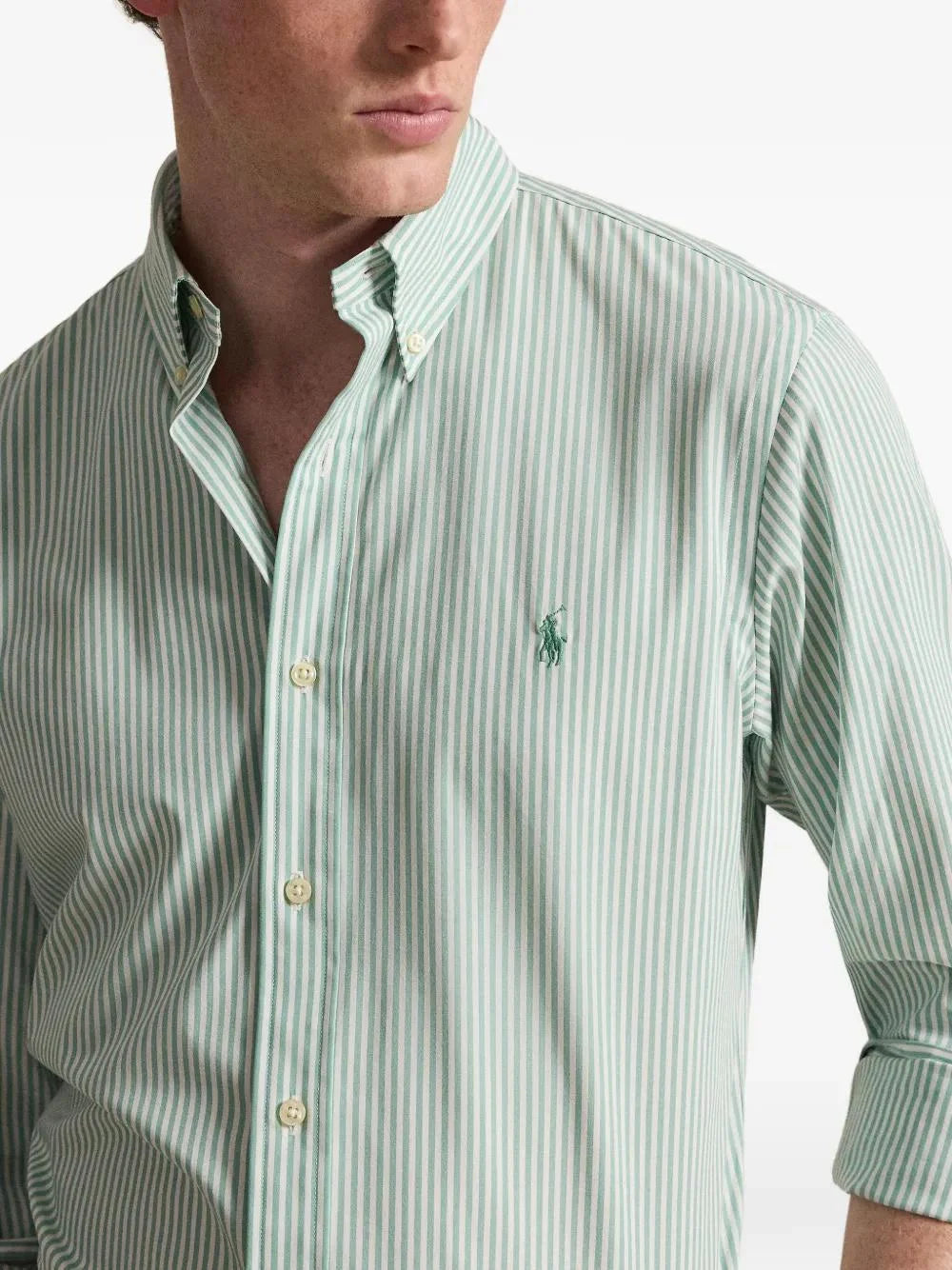 Polo Ralph Lauren Classic Fit Button Down Shirt White Green Stripe New