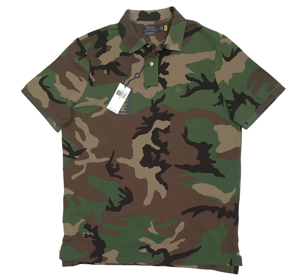 Polo Ralph Lauren Camo Polo Shirt Green Brown Classic Fit Black Pony New