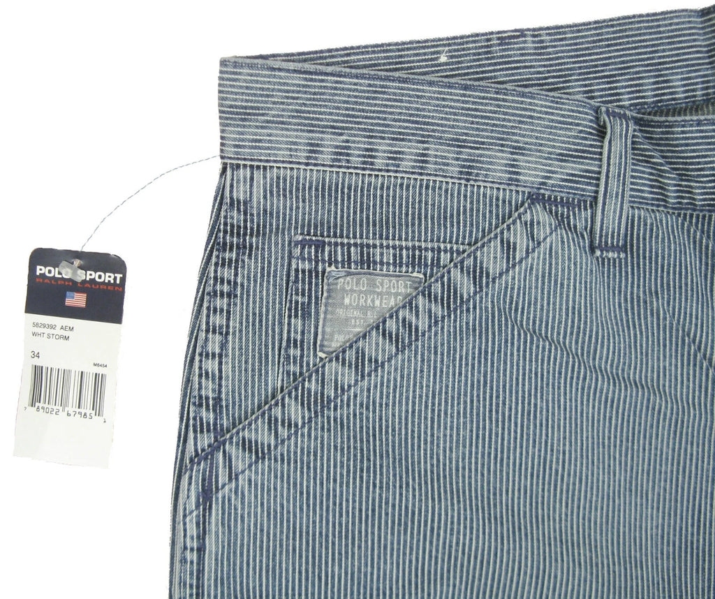 Vintage Polo Sport Ralph Lauren Pinstripe Carpenter Denim Shorts New