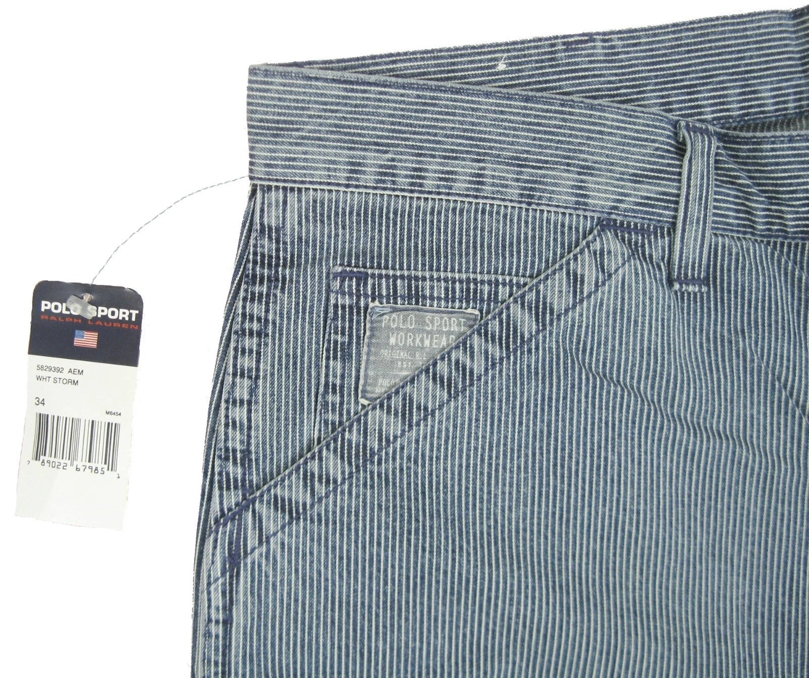 Vintage Polo Sport Ralph Lauren Pinstripe Carpenter Denim Shorts New