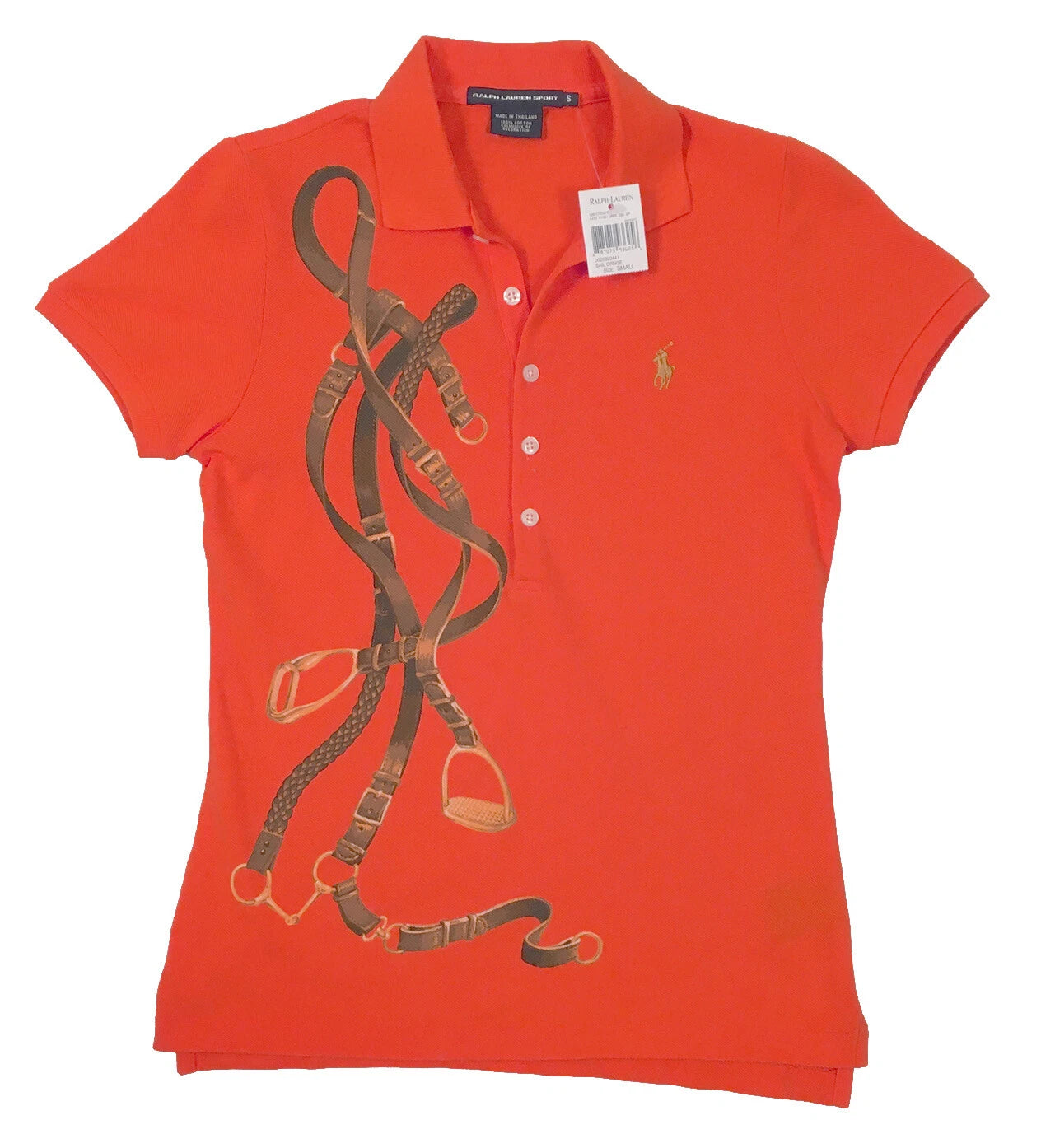 Polo Ralph Lauren Women's Orange Polo Shirt Big Pony Print New