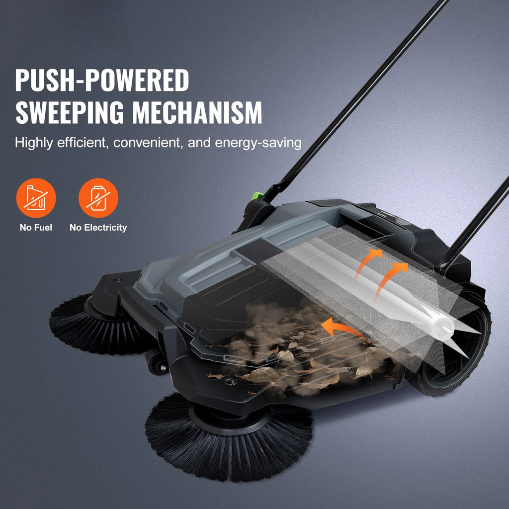 Walk-Behind Push Floor Sweeper with 5-Gallon Bin for Yard Garage Patio