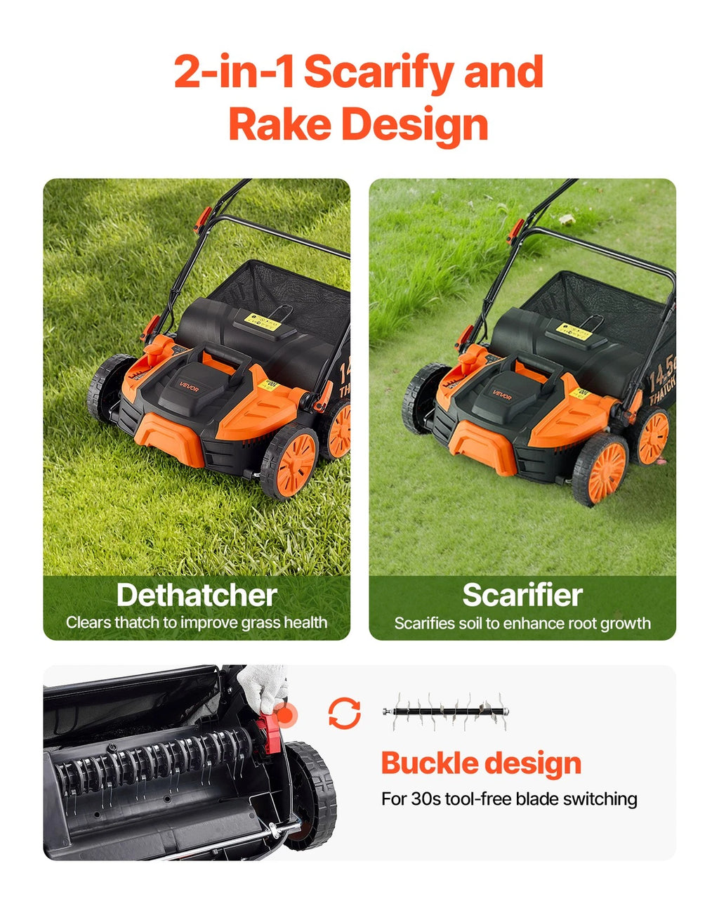 16in 15Amp Electric Dethatcher & Scarifier with 14.5Gal Collection Bag