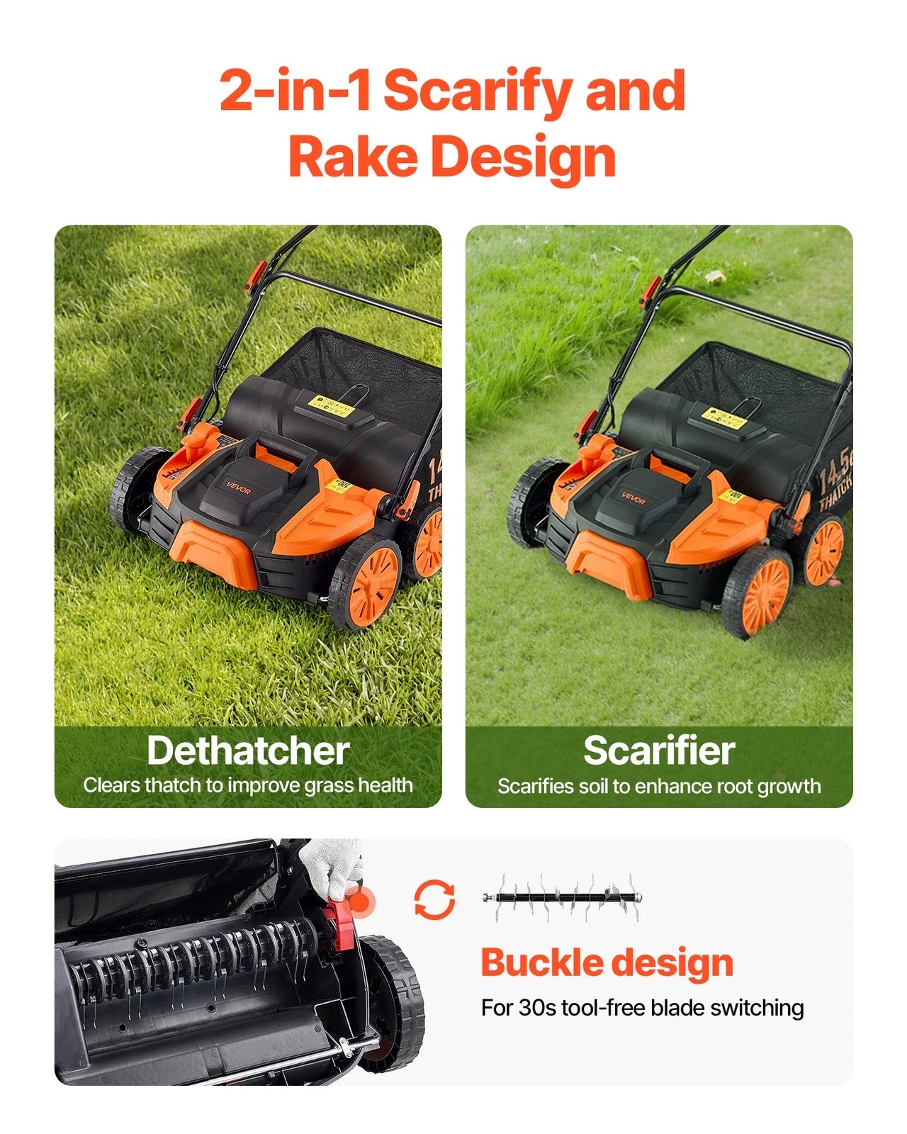 16in 15Amp Electric Dethatcher & Scarifier with 14.5Gal Collection Bag