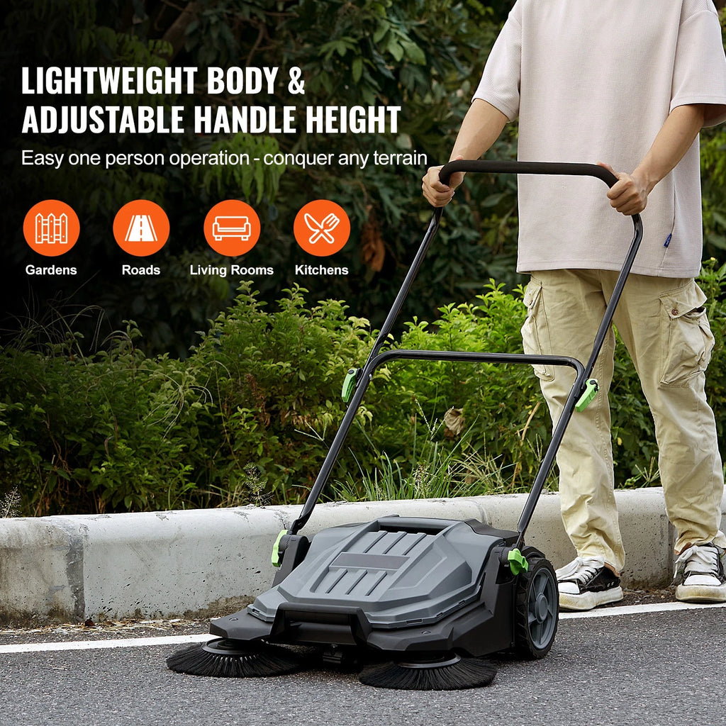 Walk-Behind Push Floor Sweeper with 5-Gallon Bin for Yard Garage Patio