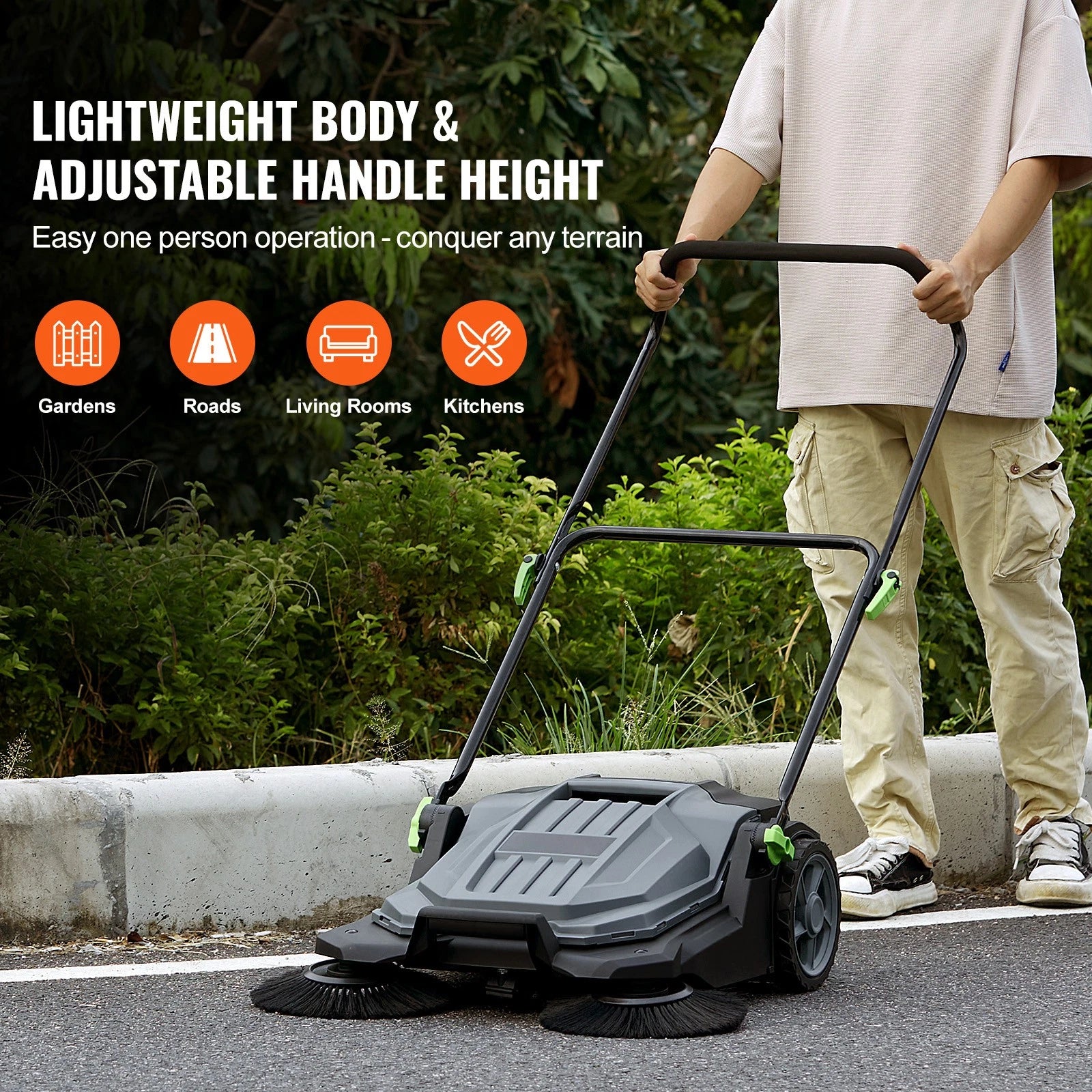 Walk-Behind Push Floor Sweeper with 5-Gallon Bin for Yard Garage Patio