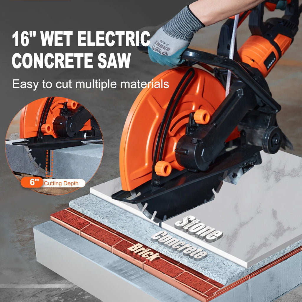 16in Electric Concrete Saw 3200W Wet Cut Circular Saw with 6in Depth