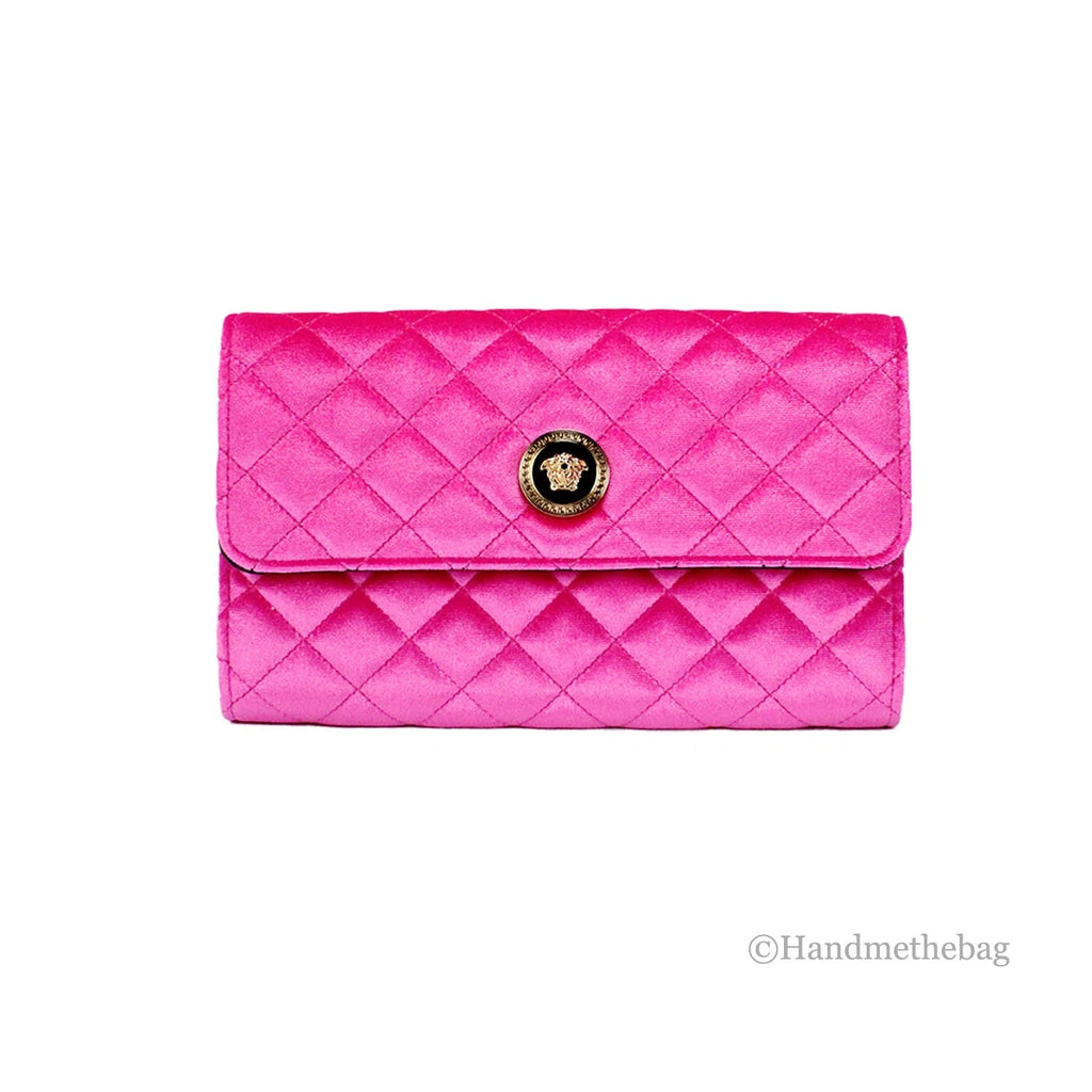 Versace Medusa Fuchsia Quilted Crossbody Clutch Evening Handbag