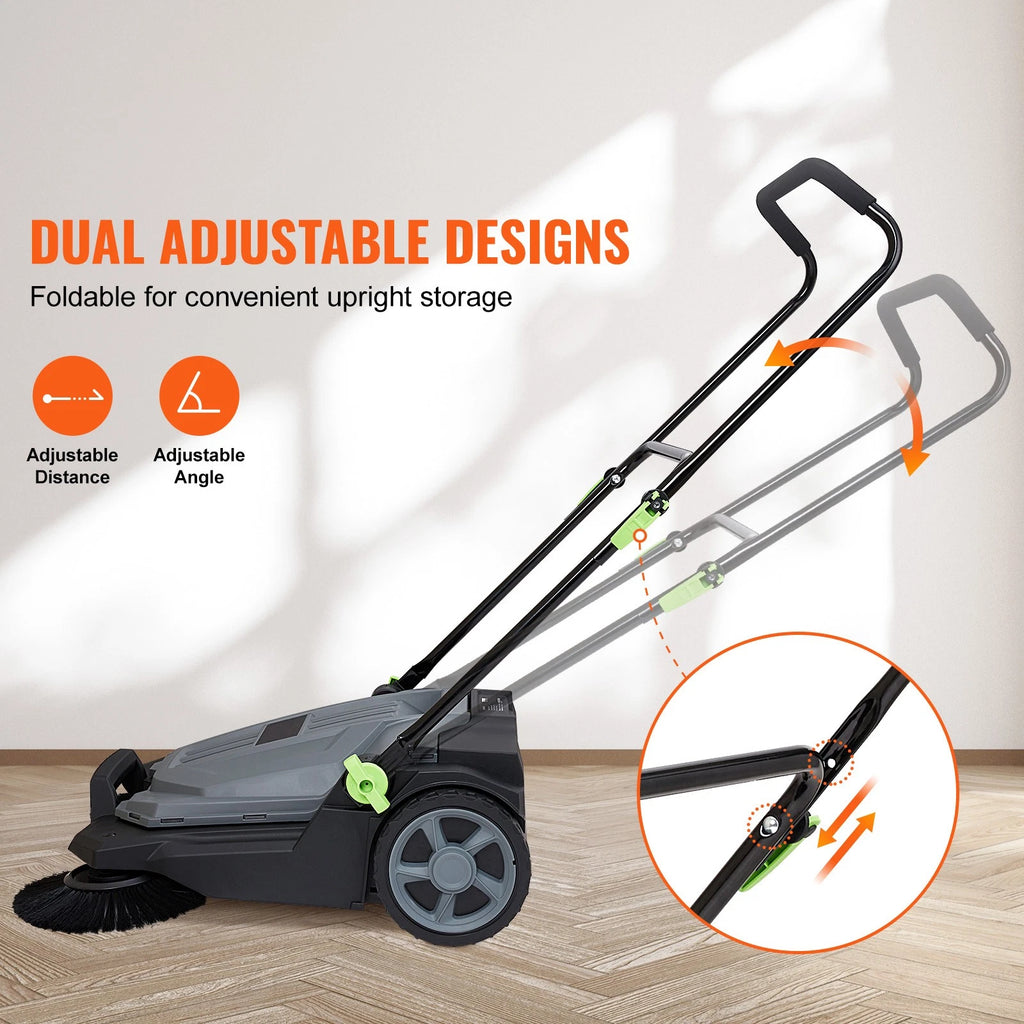 Walk-Behind Push Floor Sweeper with 5-Gallon Bin for Yard Garage Patio