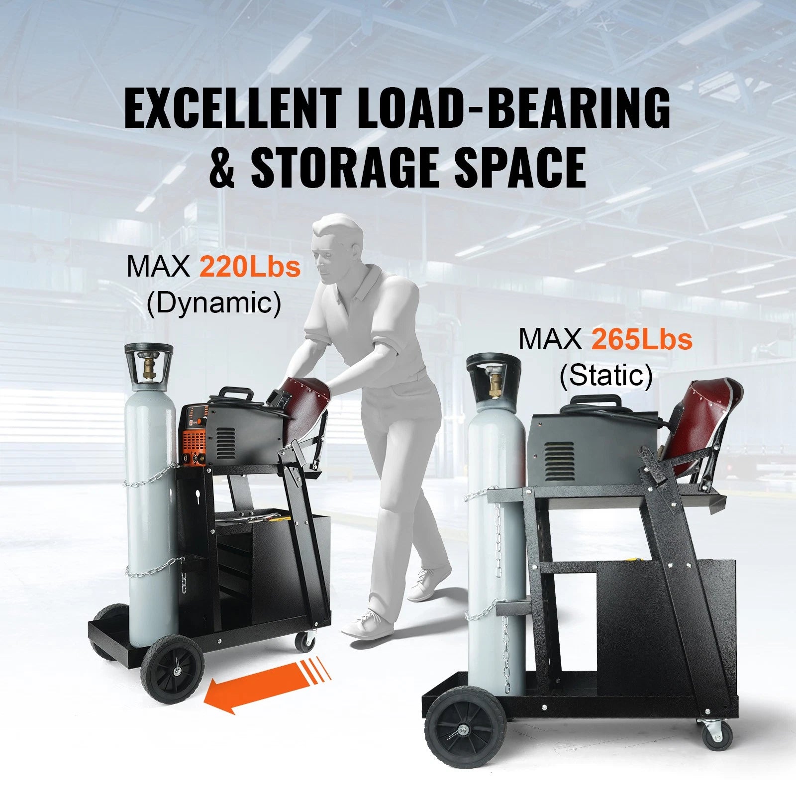 2-Tier Welding Cart with 4 Drawers Heavy Duty MIG Welder Cart on Wheels