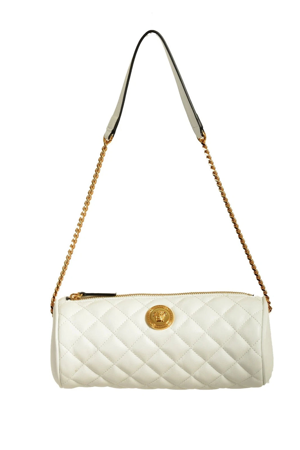 Versace Women's White Leather Medusa Quilted Shoulder Bag Gold Hardware