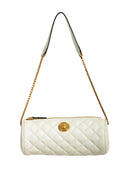 Versace Women's White Leather Medusa Quilted Shoulder Bag Gold Hardware
