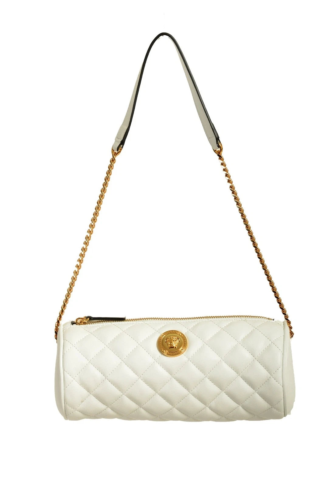 Versace Women's White Leather Medusa Quilted Shoulder Bag Gold Hardware