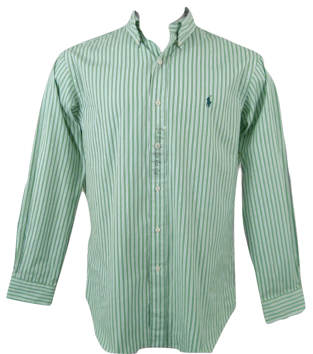 Polo Ralph Lauren Classic Fit Button Down Shirt White Green Stripe New