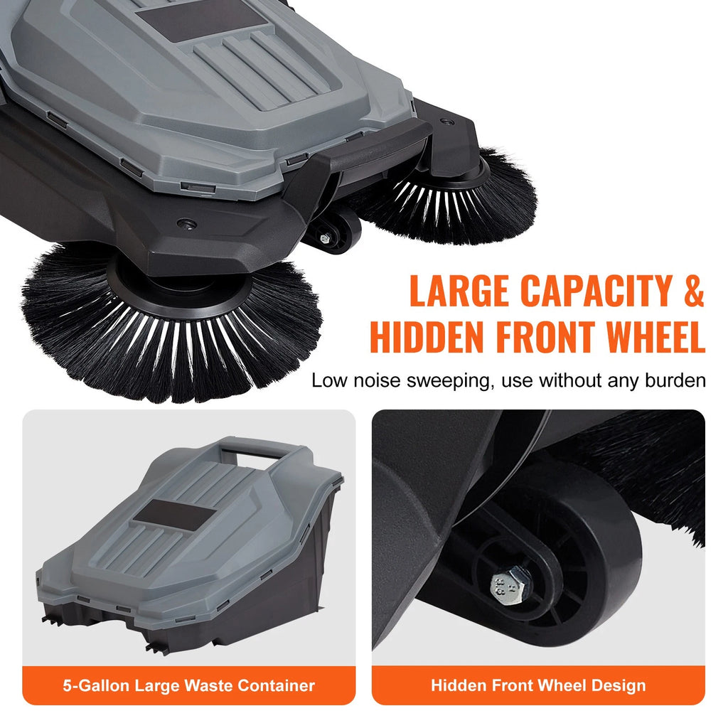 Walk-Behind Push Floor Sweeper with 5-Gallon Bin for Yard Garage Patio