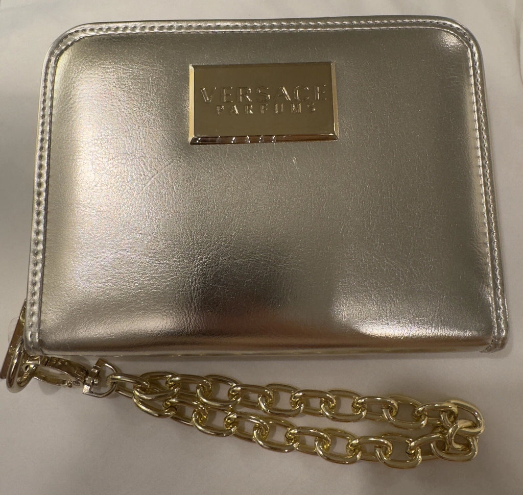 Versace Parfum Zip Around Gold Wallet Clutch Chain Wristlet Bag