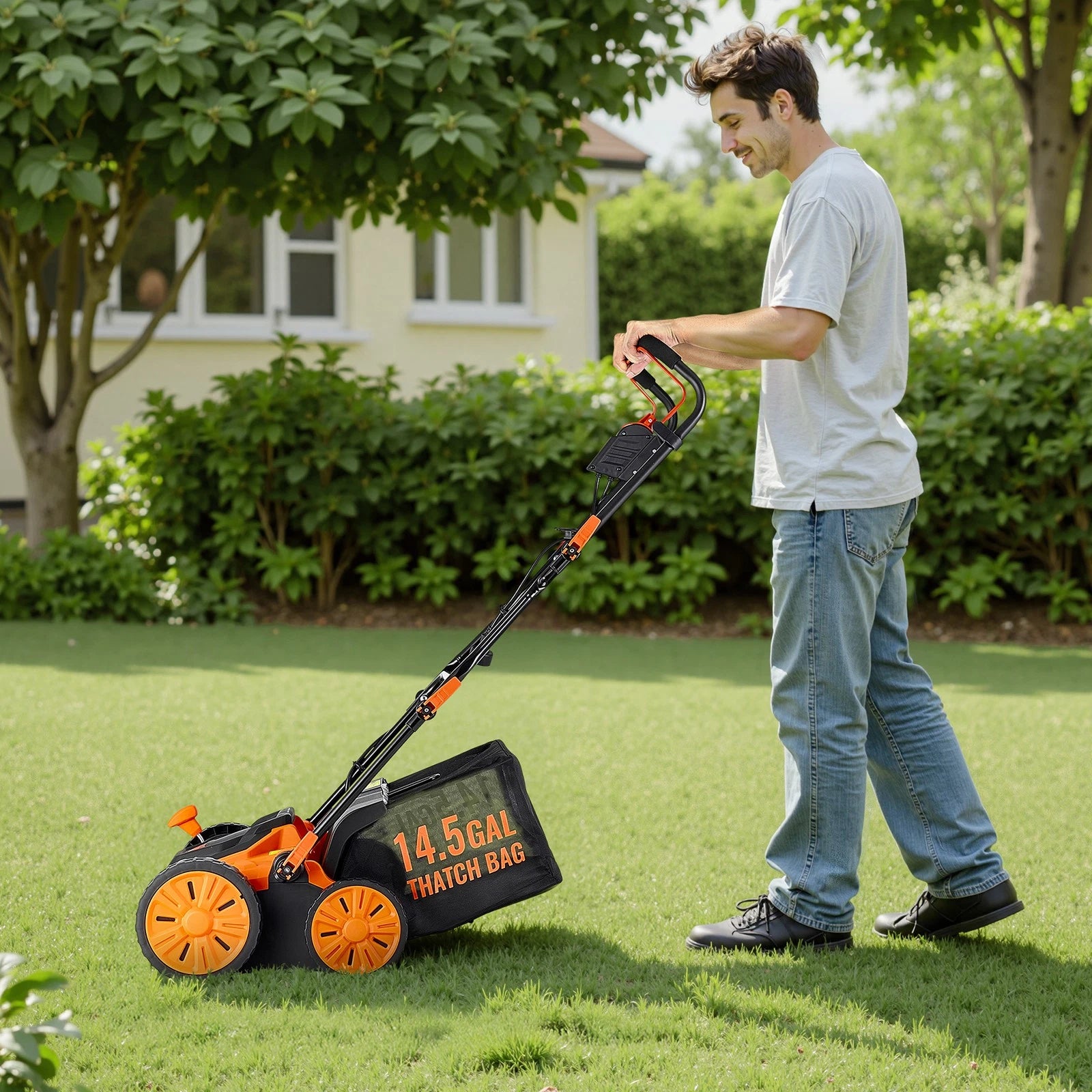 16in 15Amp Electric Dethatcher & Scarifier with 14.5Gal Collection Bag