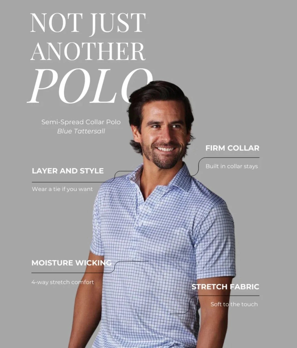 Collars & Co Semi-Spread Collar Polo Blue Tattersall NWT Men's Shirt