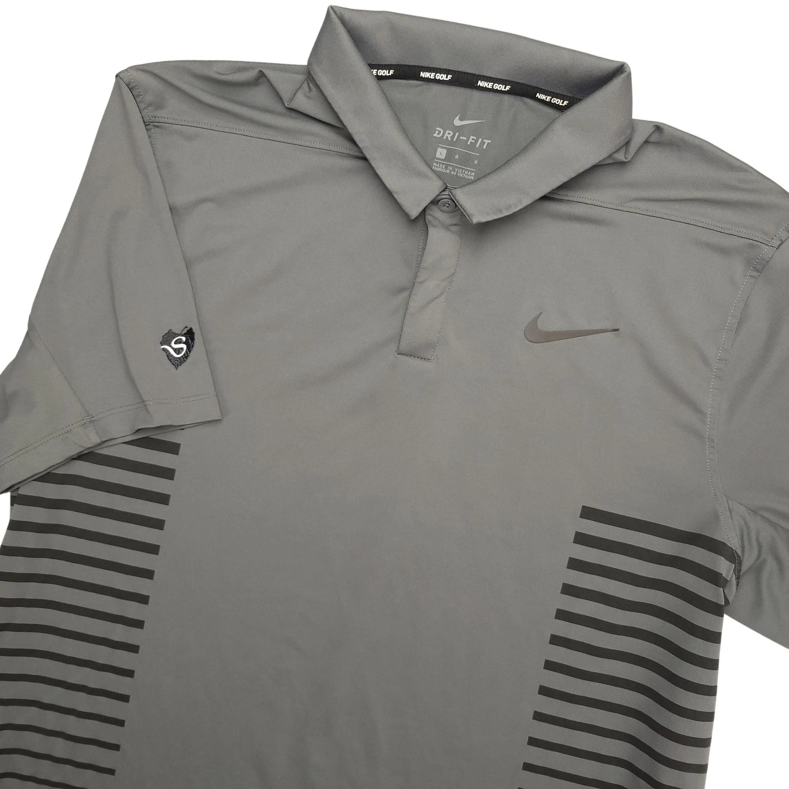 Nike Dri-FIT Men's Large Gray Stripe Golf Polo Performance Stretch Shirt