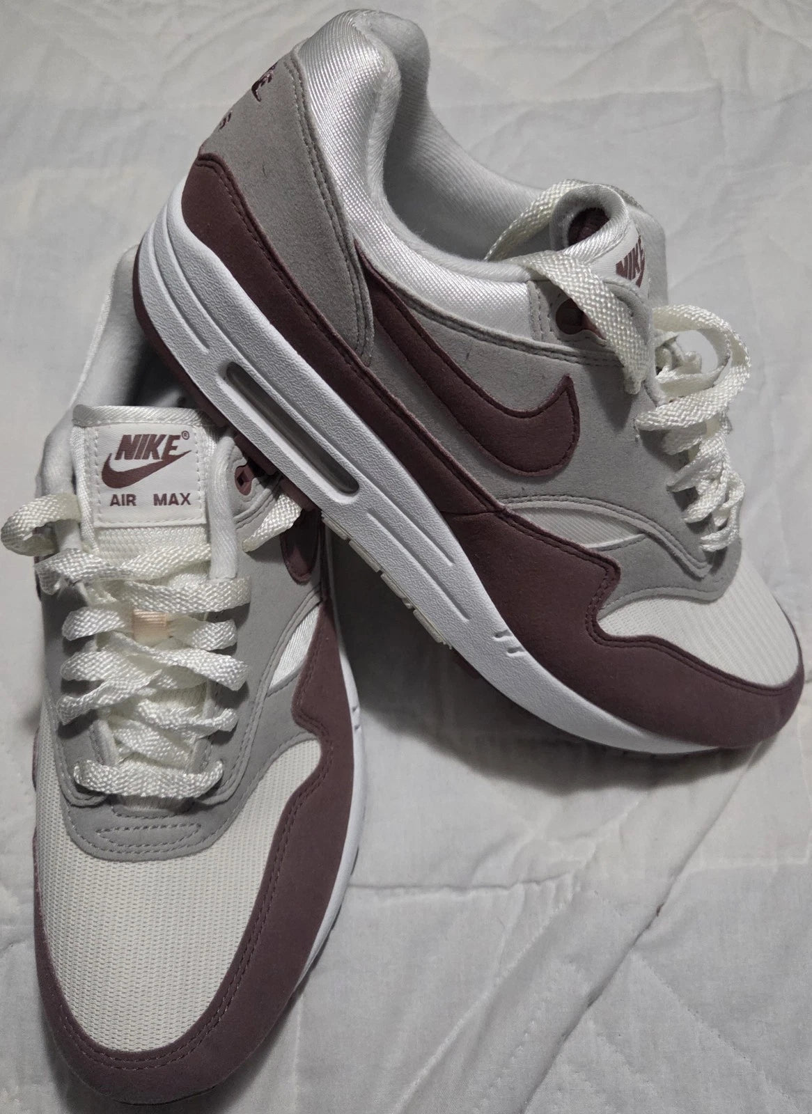 Nike Air Max 1 White Gray Smokey Mauve Women's Sneakers Size 9.5 New