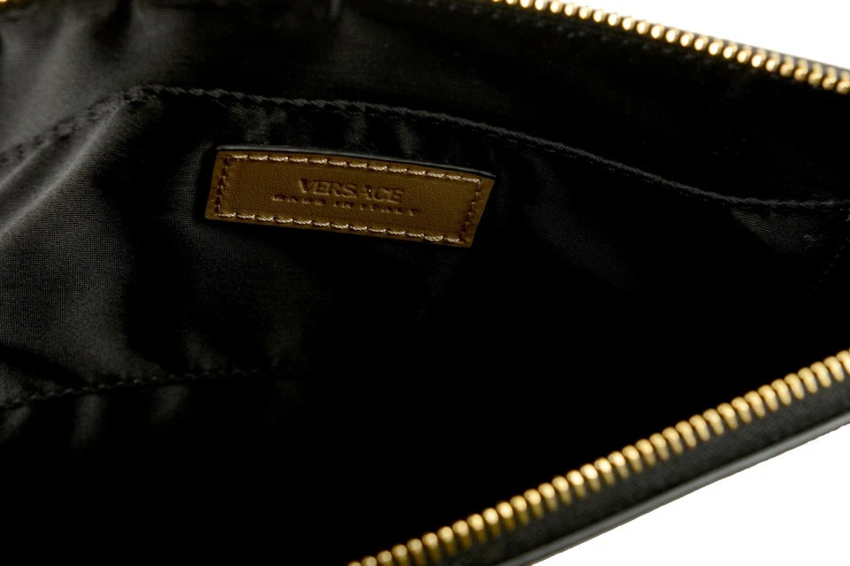 Versace Unisex Taupe Beige Leather Wristlet Clutch Handbag