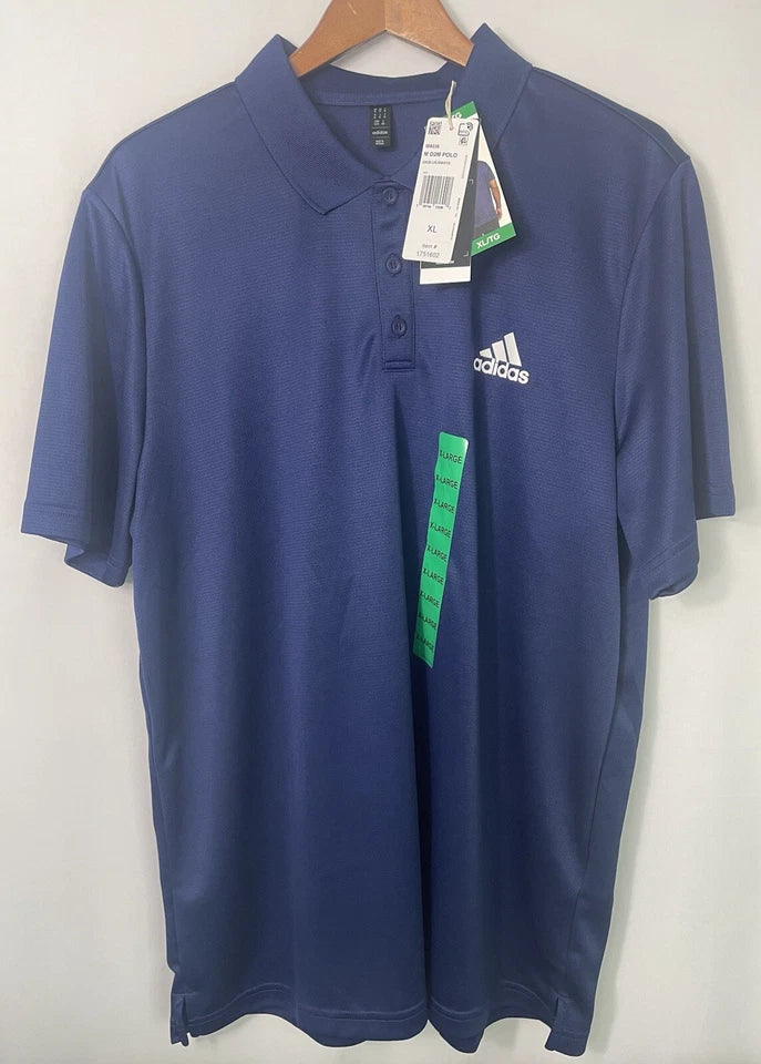 Adidas D2M Polo Shirt Blue White 3-Stripes Men's XL NWT