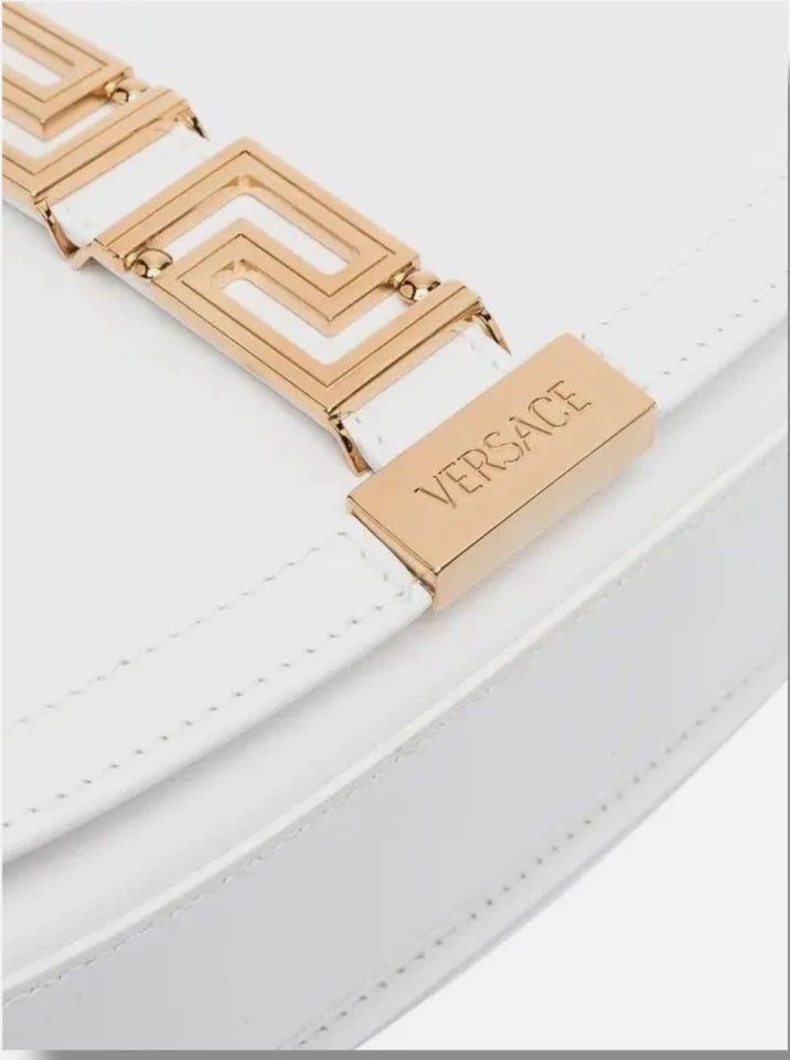 Versace Women's White Greca Goddess Leather Small Shoulder Bag