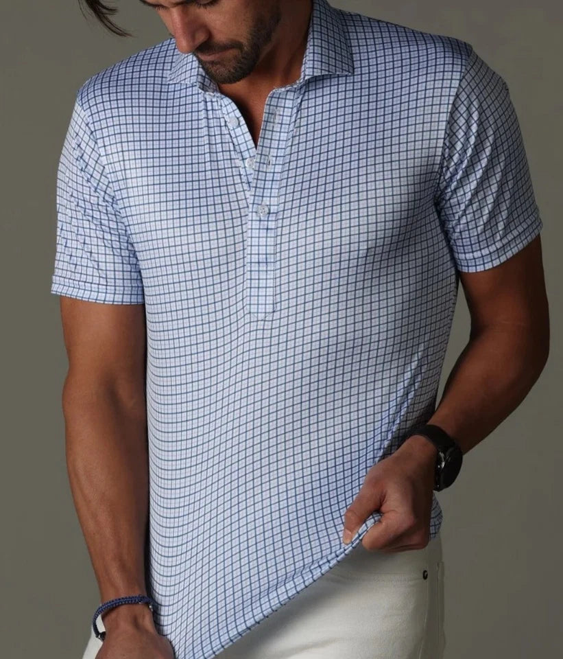 Collars & Co Semi-Spread Collar Polo Blue Tattersall NWT Men's Shirt