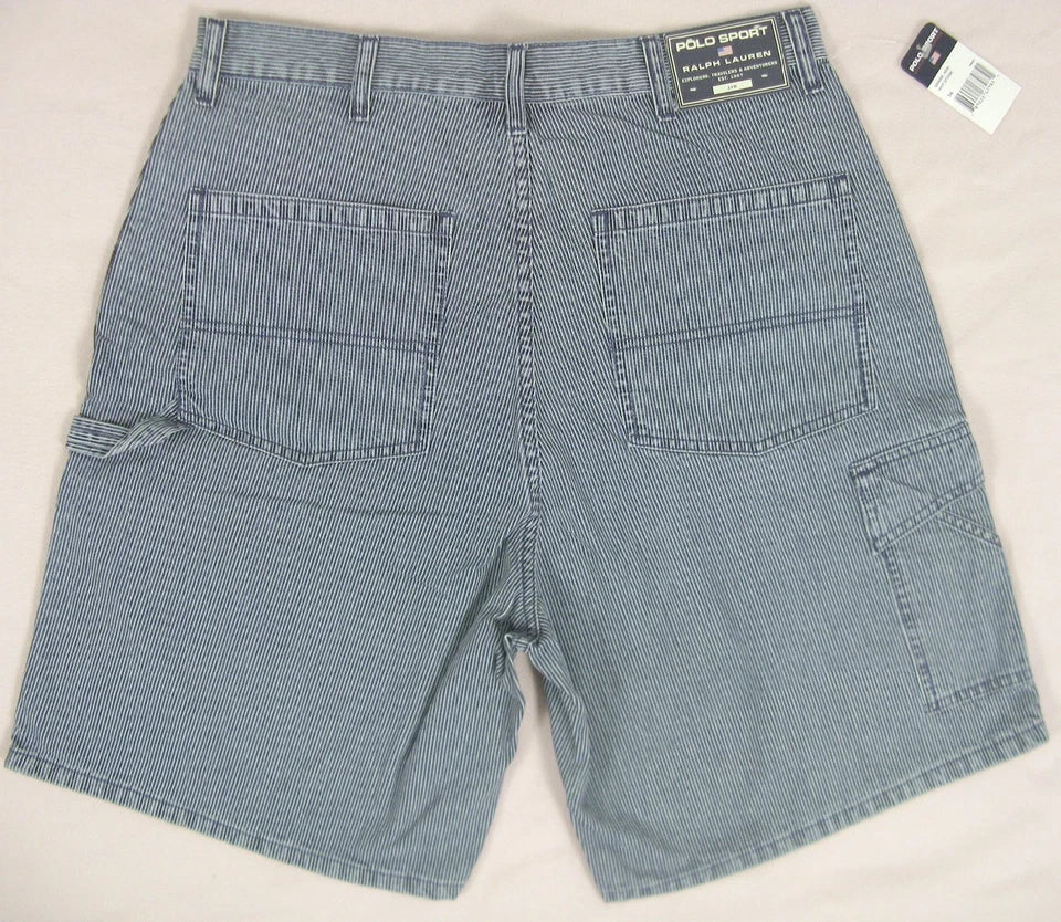 Vintage Polo Sport Ralph Lauren Pinstripe Carpenter Denim Shorts New