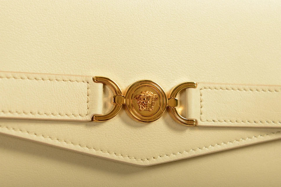 Versace Ivory Leather Gold Medusa Wallet Clutch Shoulder Bag