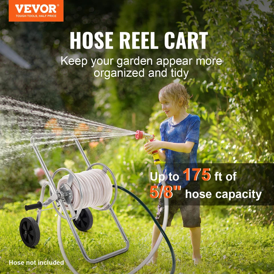 175FT Garden Hose Reel Cart Heavy Duty Steel Water Hose Cart with Wheels