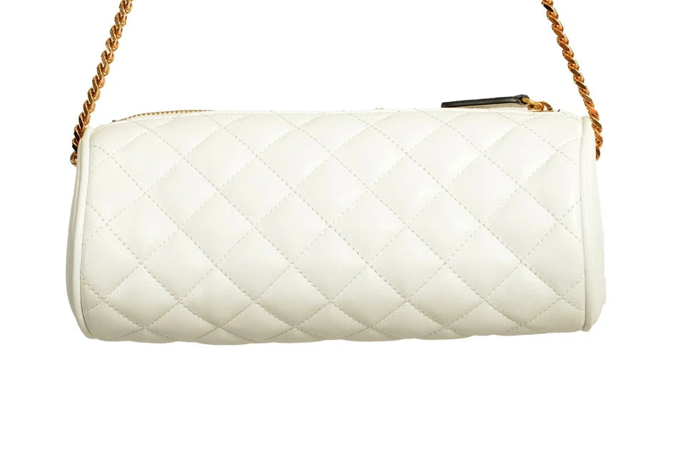 Versace Women's White Leather Medusa Quilted Shoulder Bag Gold Hardware