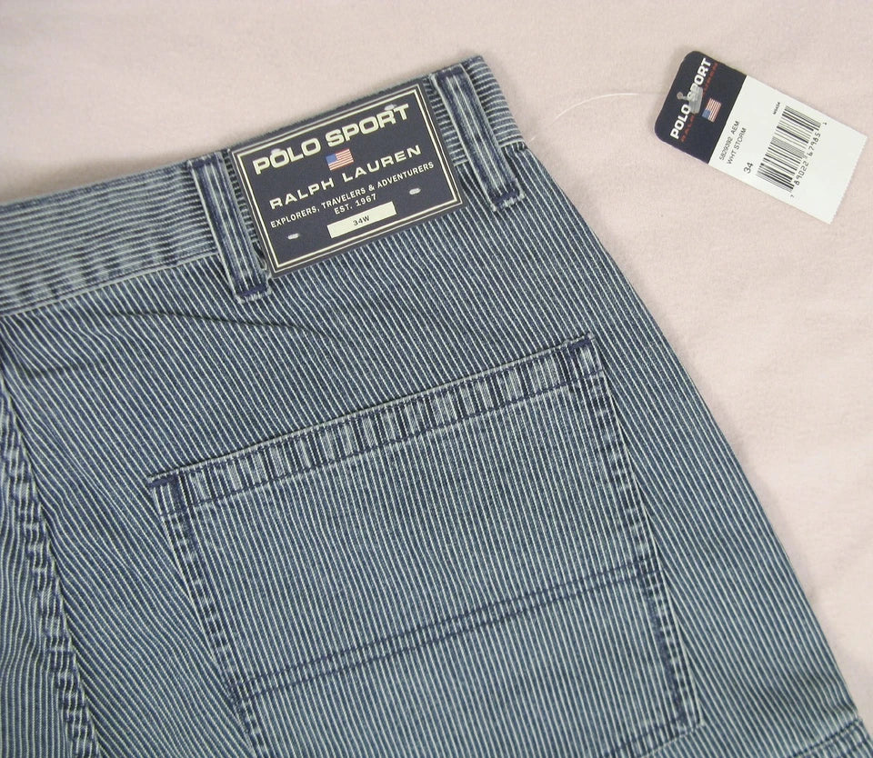 Vintage Polo Sport Ralph Lauren Pinstripe Carpenter Denim Shorts New