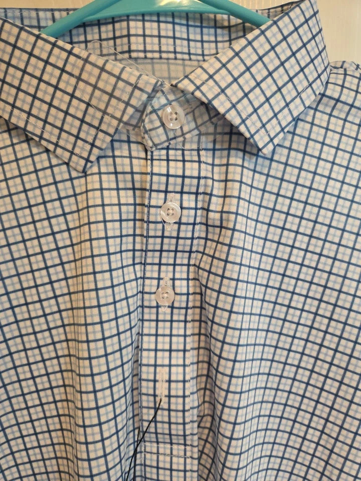 Collars & Co Semi-Spread Collar Polo Blue Tattersall NWT Men's Shirt