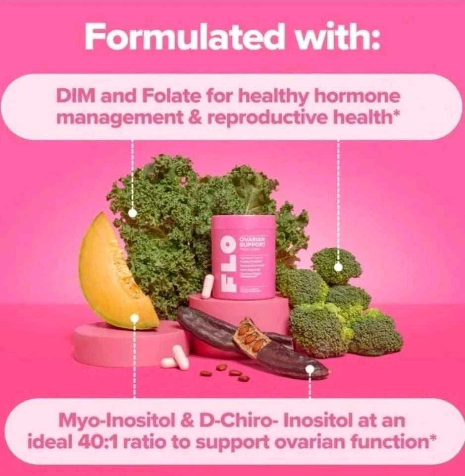 FLO Ovarian Support Vitamins – 90 Vegan Hormone Balance Capsules