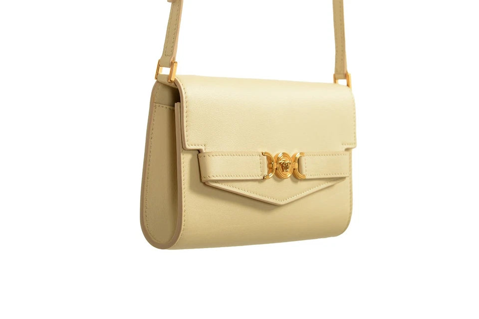 Versace Ivory Leather Gold Medusa Wallet Clutch Shoulder Bag